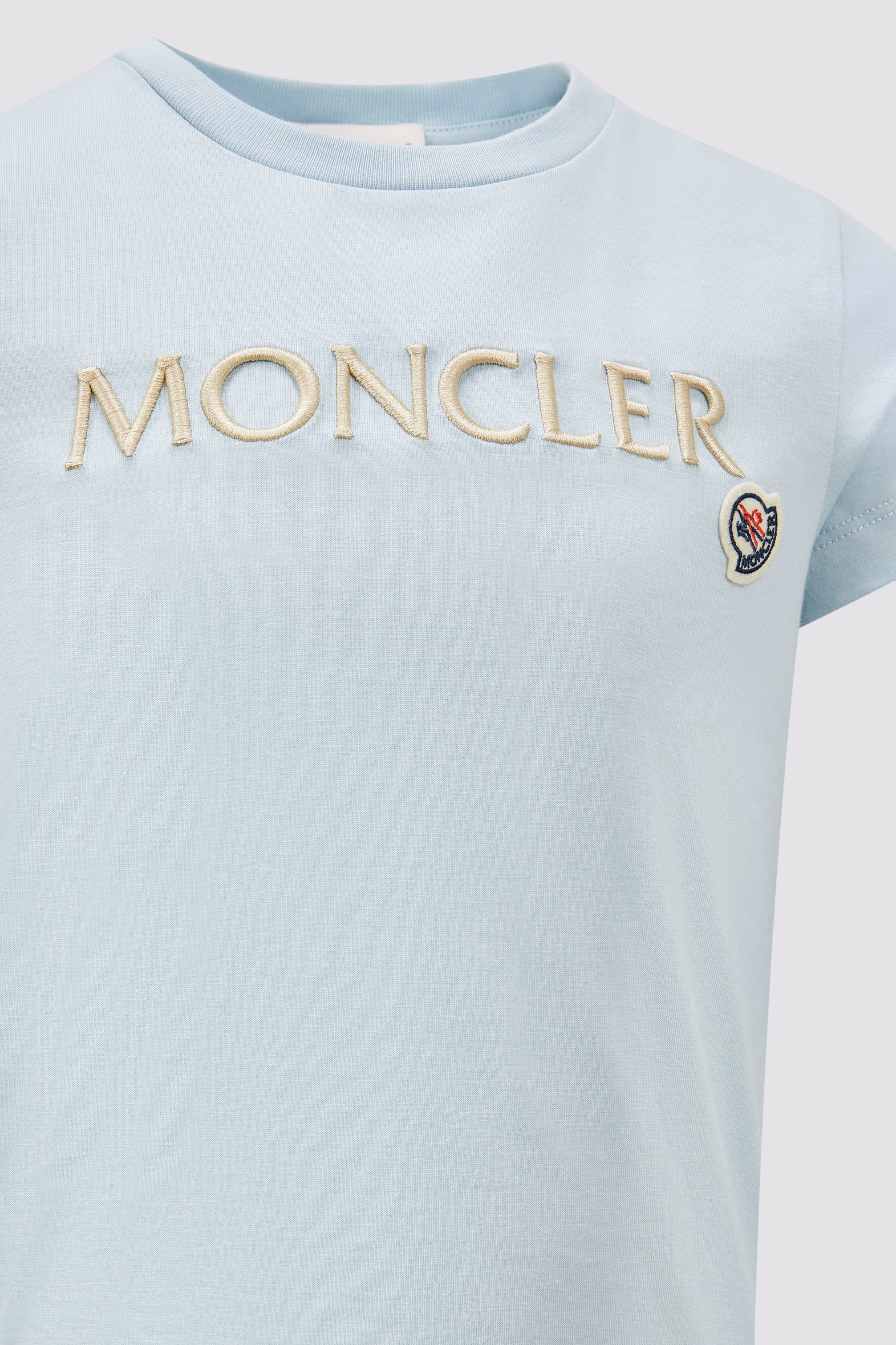 Embroidered Logo Cotton T-Shirt Girl Light Blue Moncler 4